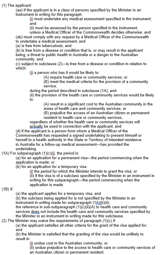 Public Interest Criteria 4007 health requirements immigration Australia migration agents brisbane